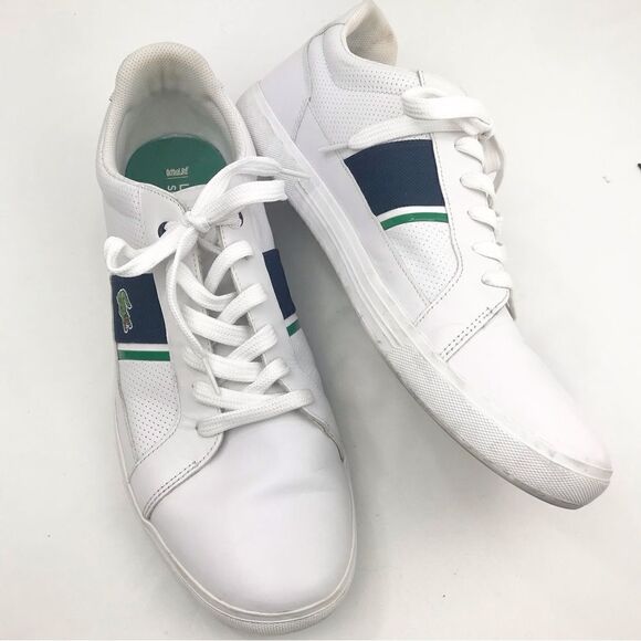 Lacoste Sport Ortholite White Leather Blue Banded Classic Alligator Sneakers - Picture 3 of 16